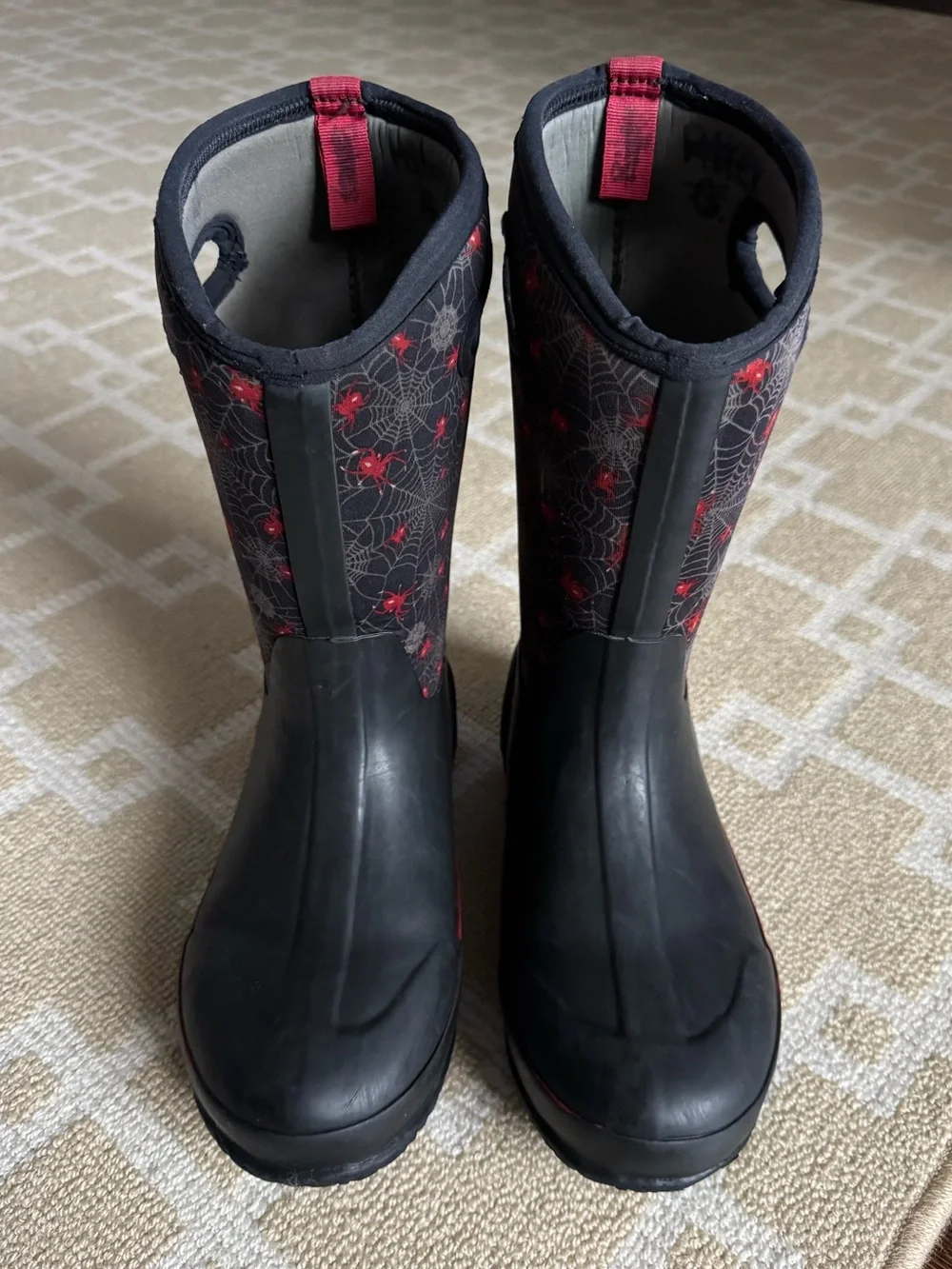 BOGS Waterproof Rain Boots Winter Snow Black Creepy Crawl Spider Print Kids 6